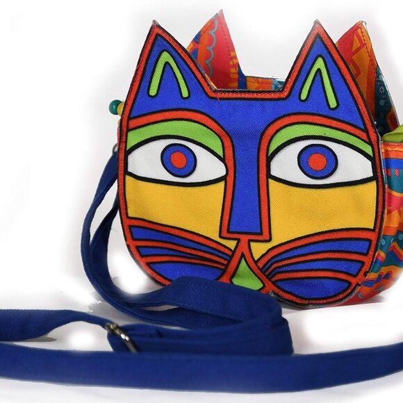 Cat-On-the-Bag A-Mews-Ing Kitty Face Fun Colorful Crossbody Bag | One Pocket Sli - Picture 1 of 7